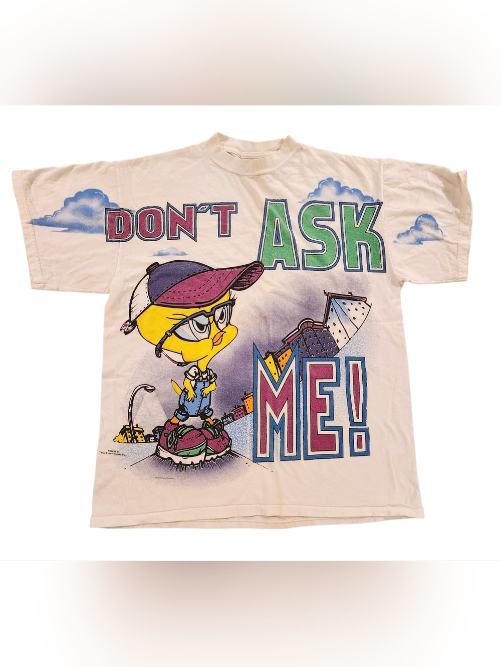 Vintage 1997 Looney Tunes Tweety 'Don't Ask Me!' Graphic T-Shirt - Men's Large